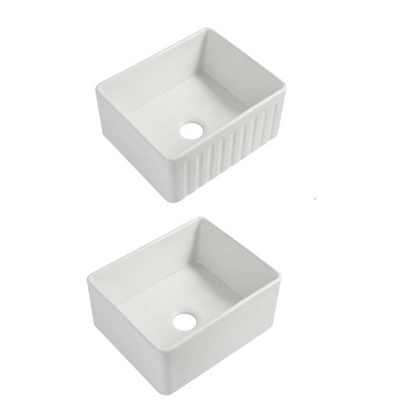 Ceramic Reversible Flat Single Bowl Apron Sink c/w Waste - White