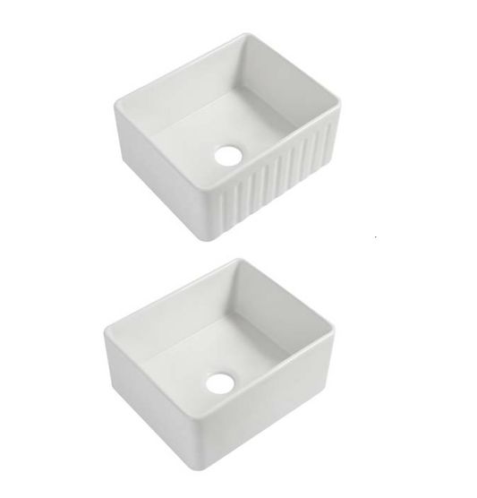 Ceramic Reversible Flat Single Bowl Apron Sink c/w Waste - White