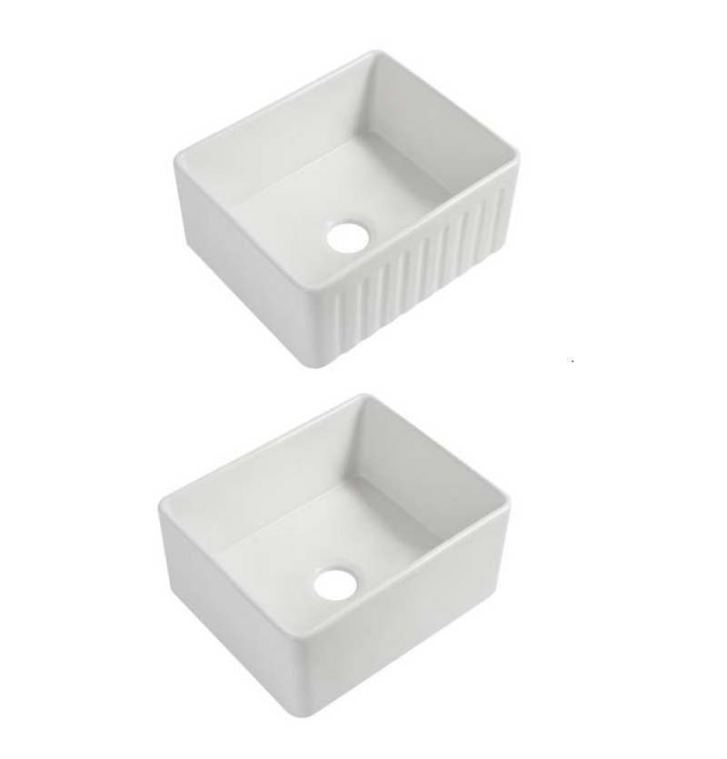 Ceramic Reversible Flat Single Bowl Apron Sink c/w Waste - White