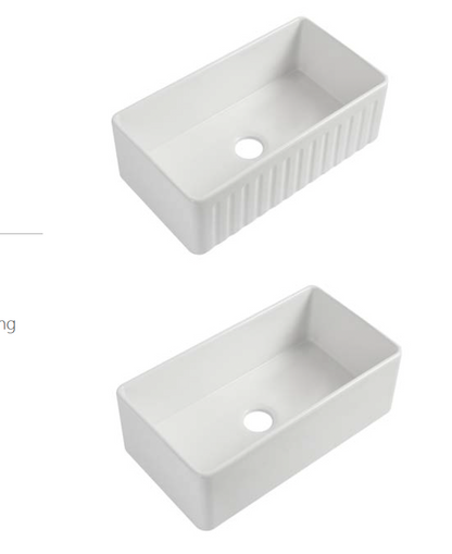 Ceramic Reversible Flat Single Bowl Apron Sink c/w Waste - White