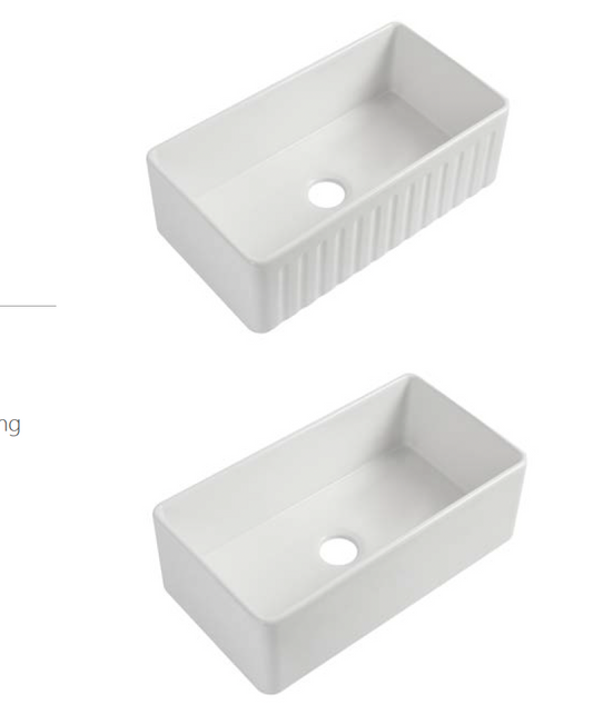 Ceramic Reversible Flat Single Bowl Apron Sink c/w Waste - White