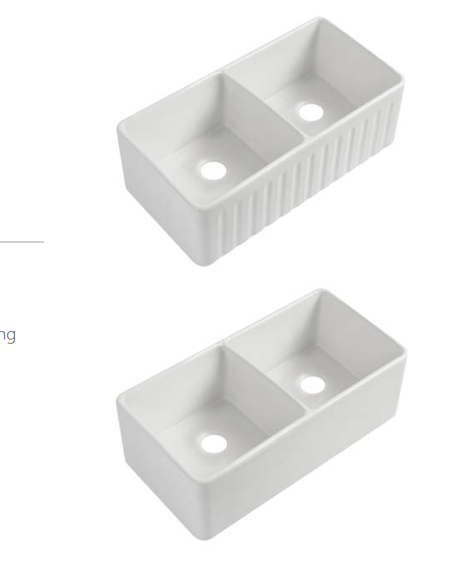 Ceramic Reversible Flat Double Bowl Apron Sink c/w Waste - White