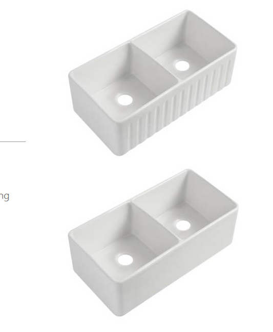 Ceramic Reversible Flat Double Bowl Apron Sink c/w Waste - White