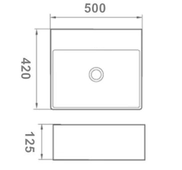 Rectangular Above Counter/ Wall Hung Wash Basin without Tap Hole c/w Fixing Bolts - White