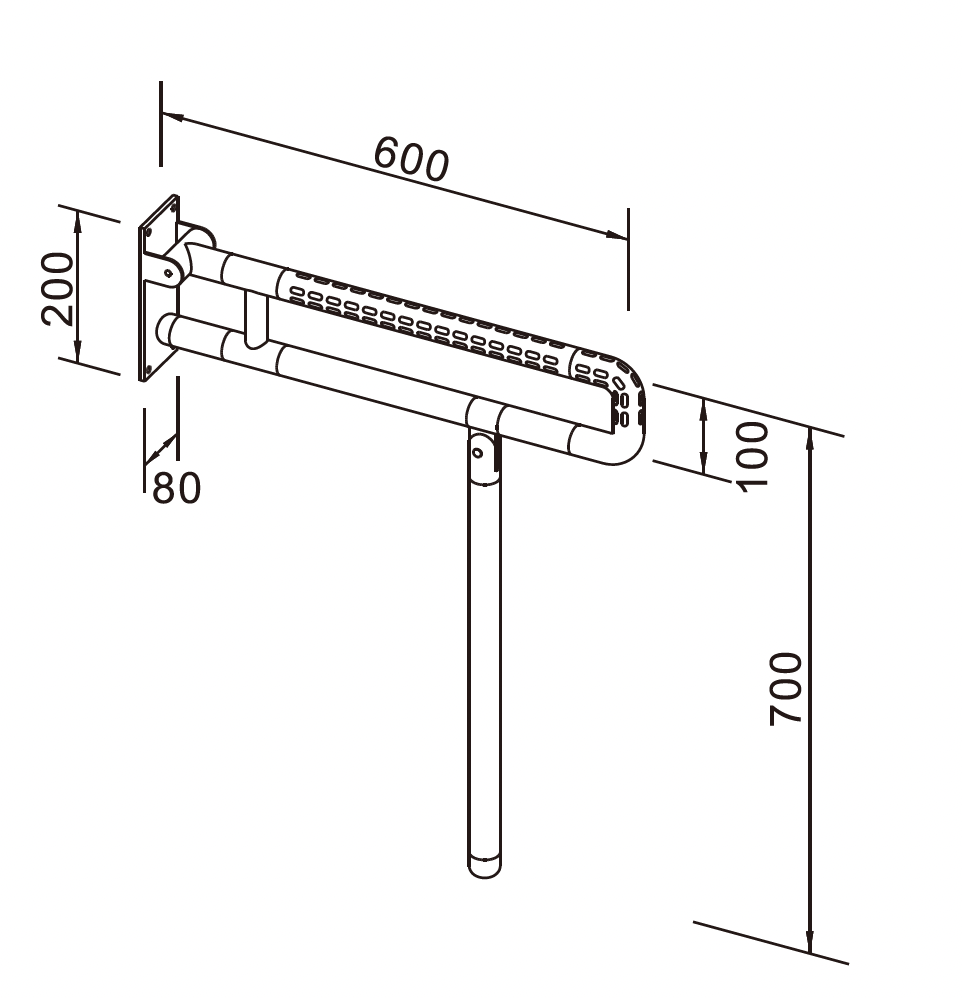 Commercial: Nylon Foldable Grab Bar with Support Stand - White