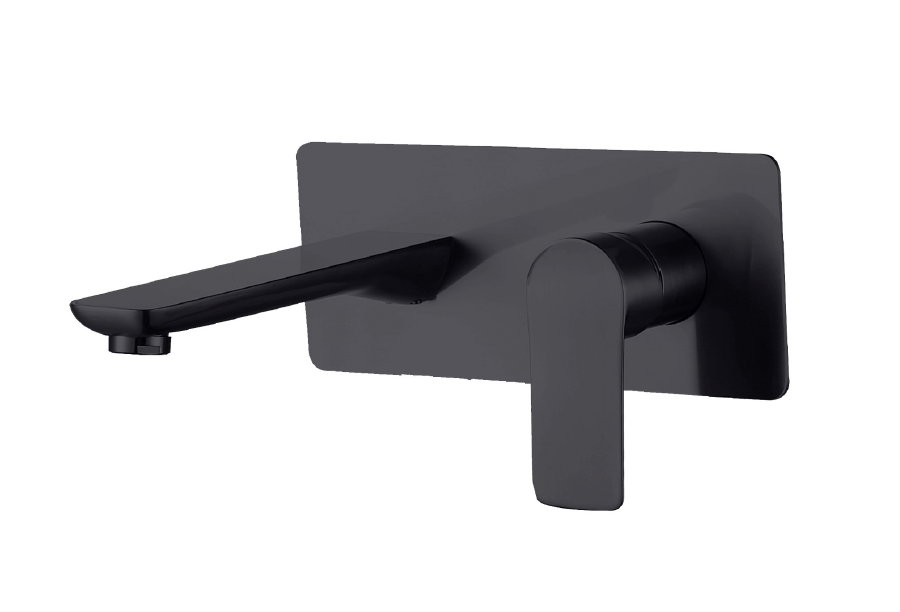 Wall Mounted 2 Hole Basin Mixer with Backplate - Matt Black