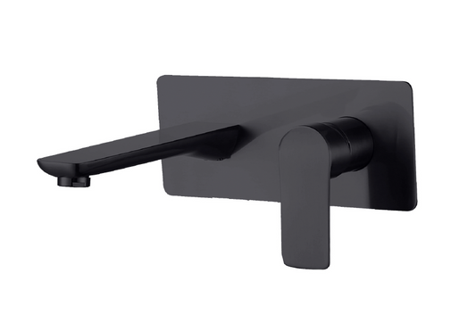 Wall Mounted 2 Hole Basin Mixer with Backplate - Matt Black