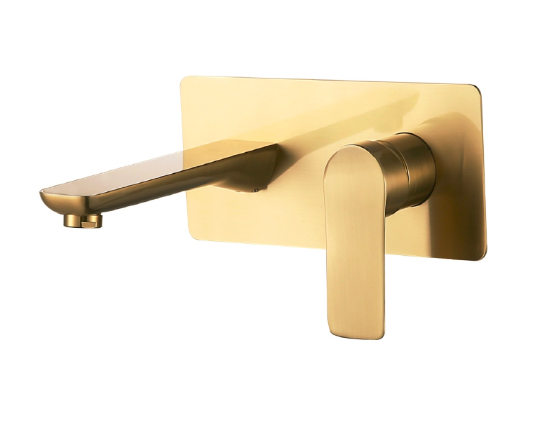 Wall Mounted 2 Hole Basin Mixer with Backplate - Matt Gold