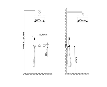 Two Function Conceal Bath Diverter Set c/w Rain Shower Set and Hand Shower Set - Chrome