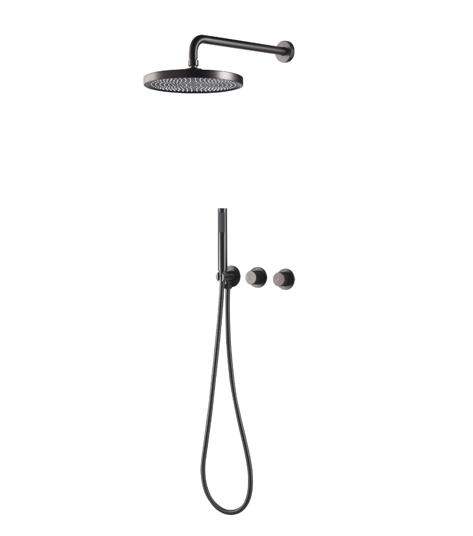 Two Function Conceal Bath Diverter Set c/w Rain Shower Set and Hand Shower Set - Matt Black