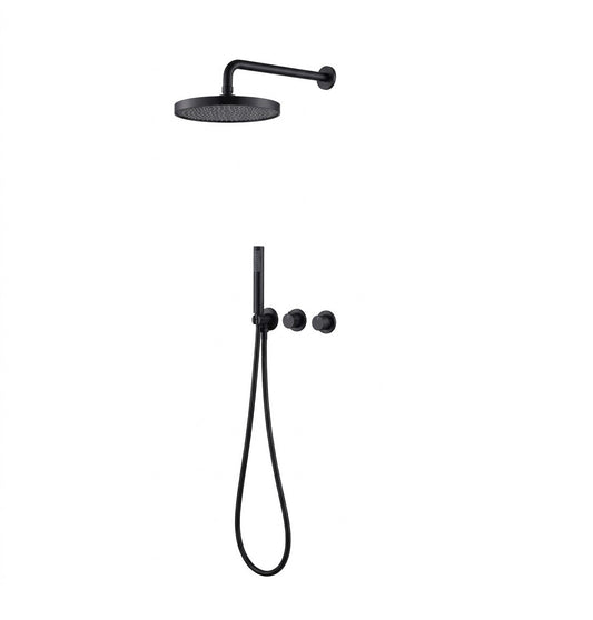 Two Function Conceal Bath Diverter Set c/w Rain Shower Set and Hand Shower Set - Matt Black