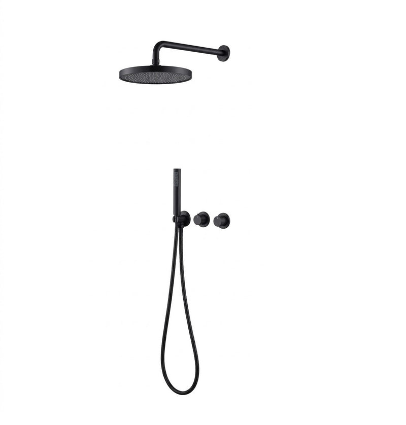 Two Function Conceal Bath Diverter Set c/w Rain Shower Set and Hand Shower Set - Matt Black