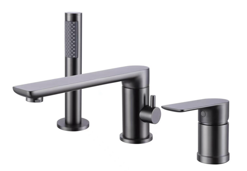 Bathtub Mixer 3 Hole with Hand Shower - Matt Black