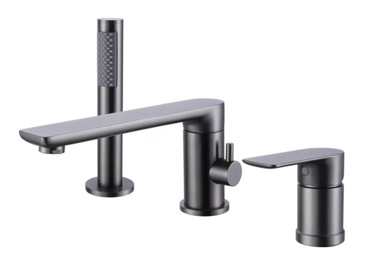 Bathtub Mixer 3 Hole with Hand Shower - Matt Black
