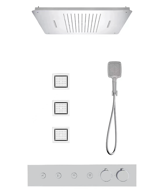 Four Function Conceal Bath Diverter Set c/w Rain Shower Set, Hand Shower Set and Massage Jets - Matt Gold