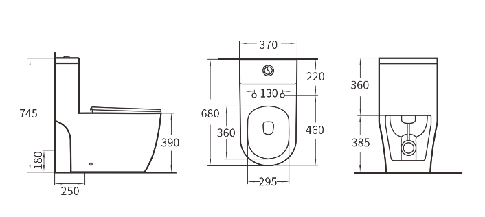VIZION Washdown Spinning Flush WC Complete Set with UF Seat Cover and P to S Connector (S-150mm) - White