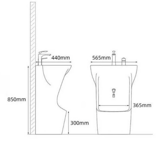 Free Standing Wudu Wash Basin w/o Tap & 2x Waste - White