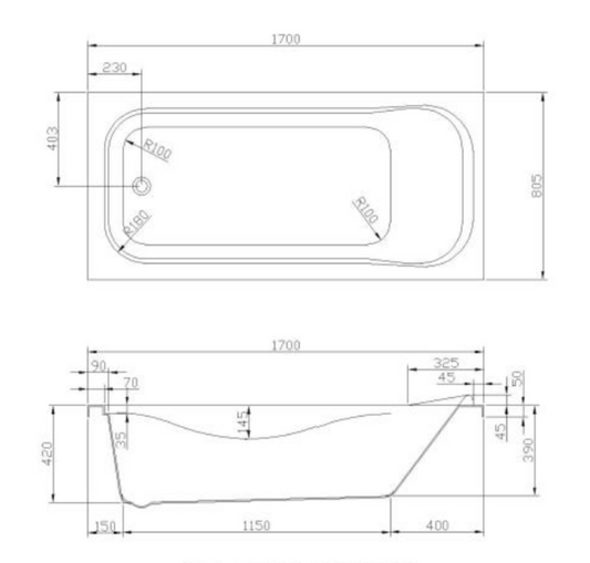 Build In Bathtub c/w Waste - White