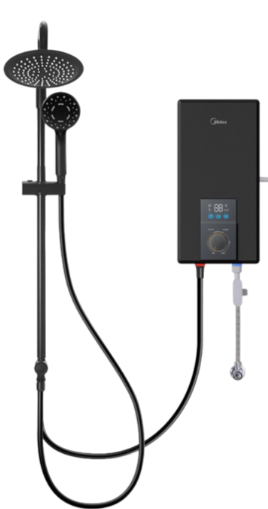 Midea Instant Rainshower Water Heater 4500W with Pump - Matt Black