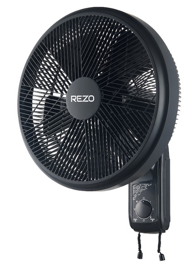 Rezo Wall Fan 14"" 5 ABS Blade 3-Speed with Regulator Pull String - Matte Black