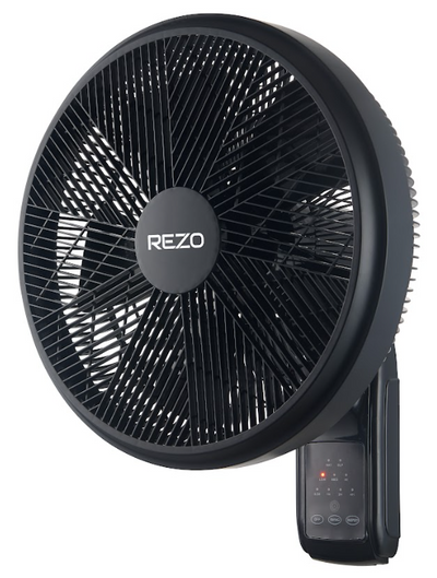 Rezo Wall Fan 14"" 5 ABS Blade 3-Speed with Remote Control - Matte Black