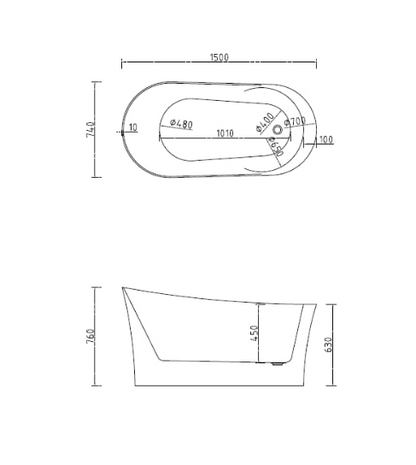 Free Standing Bathtub c/w Waste - Black and White
