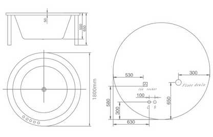 Build In Round Bathtub c/w Waste - White