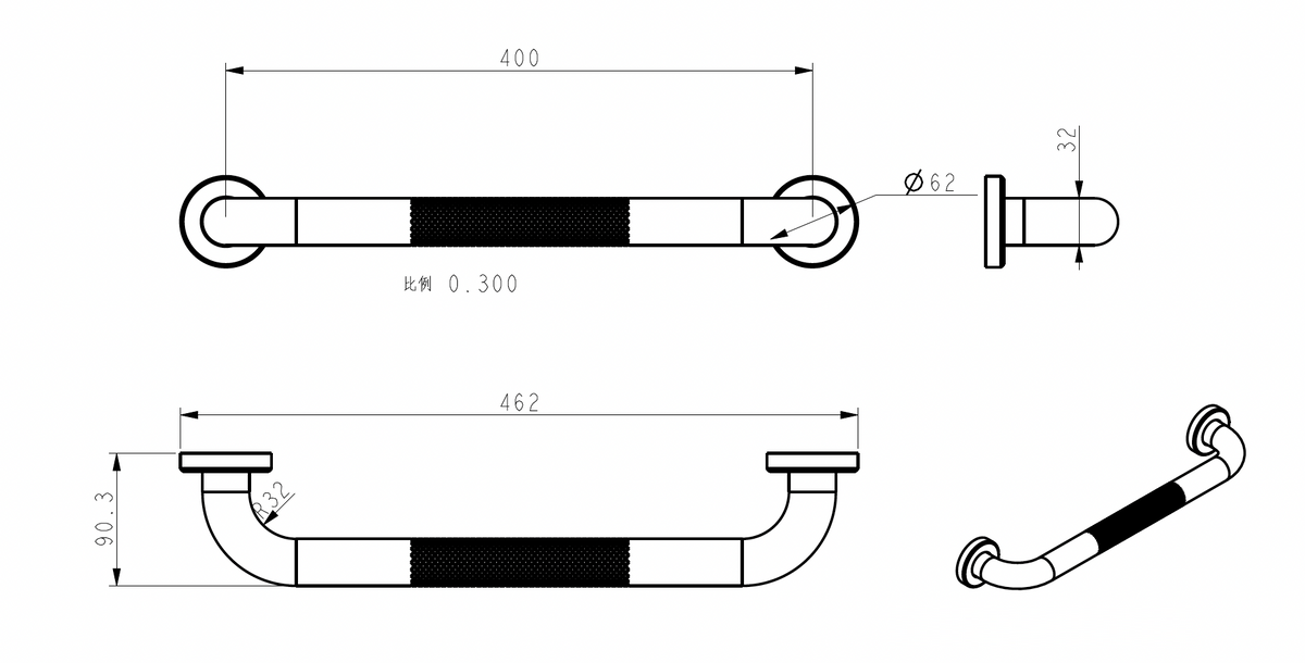 SUS304 Anti-Slip Knurled Safety Grab Bar - Satin