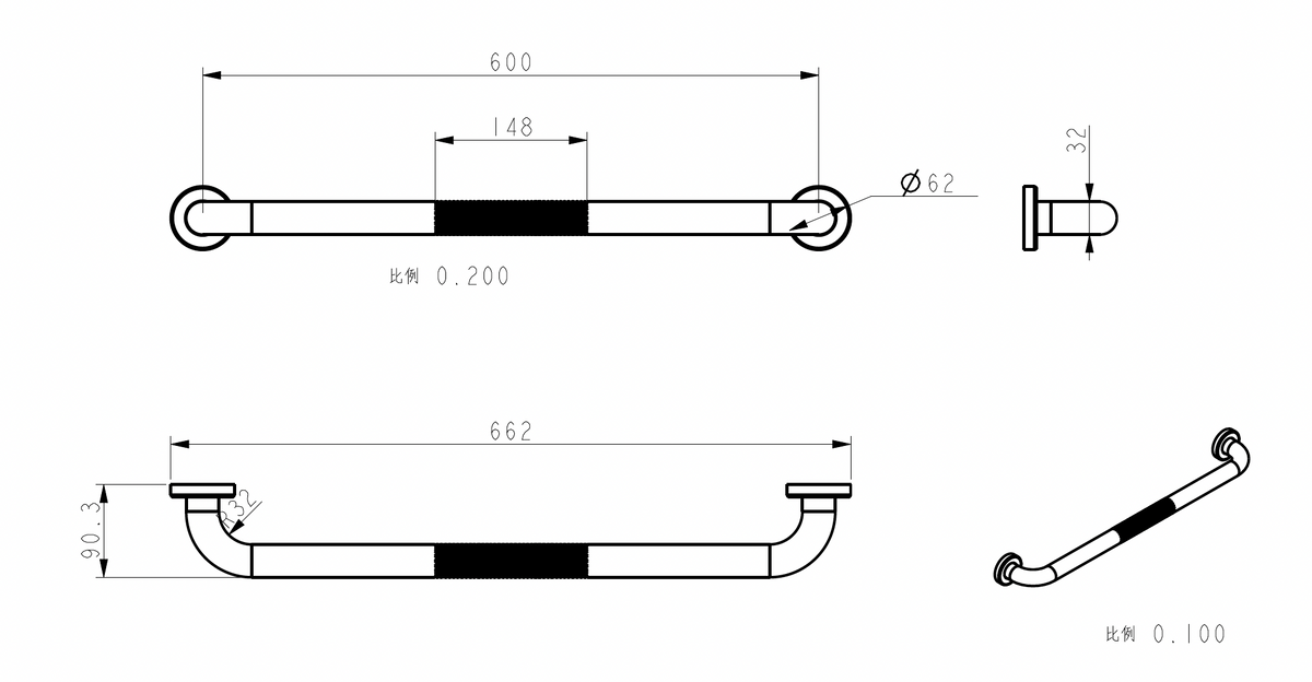 SUS304 Anti-Slip Knurled Safety Grab Bar - Polish