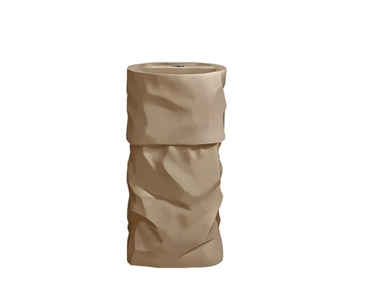 Round Free Standing Artificial Stone Basin c/w Waste - Khaki