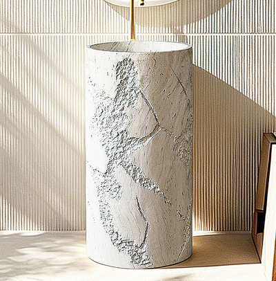Round Free Standing Artificial Stone Basin c/w Waste - Beige
