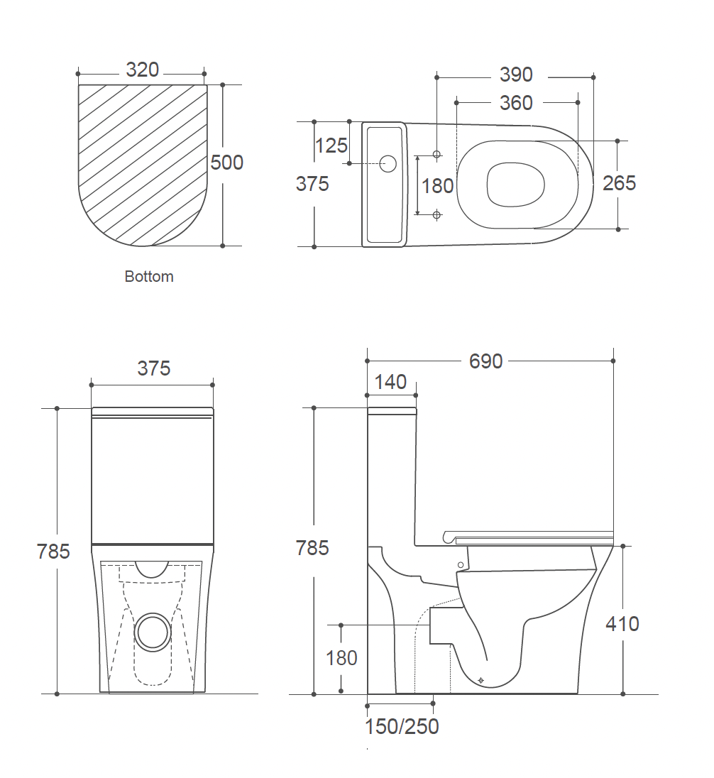GLENZA Washdown Spinning Flush WC Complete Set c/w UF Seat Cover (S-250mm) - White