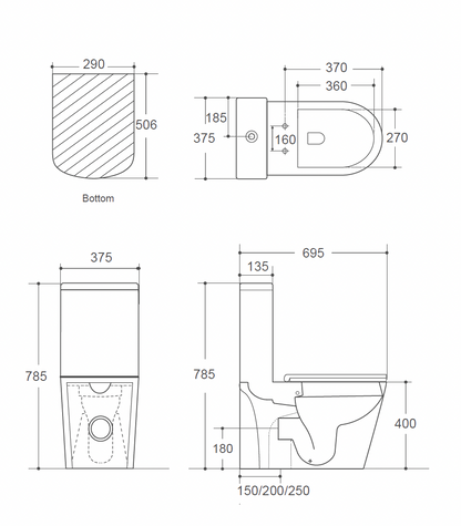 GAVELLE Washdown Spinning Flush WC Complete Set c/w UF Seat Cover (S-250mm) - White