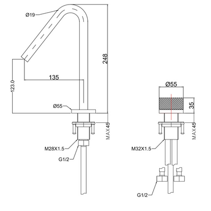 2 Hole Wash Basin Mixer - Matt Gold