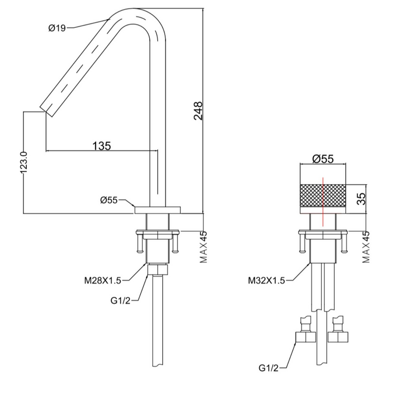 2 Hole Wash Basin Mixer - Matt Gold