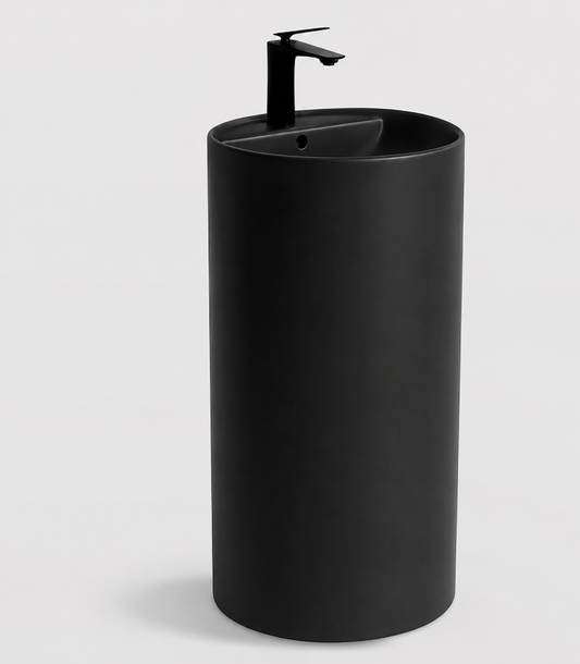 Round Free Standing Wash Basin - Matt Black