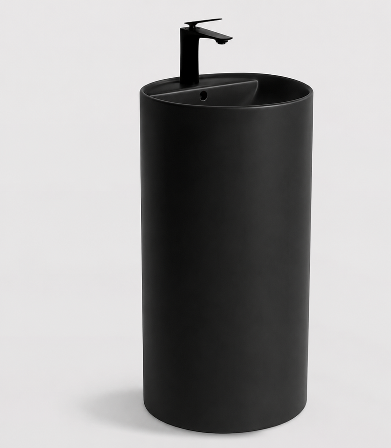 Round Free Standing Wash Basin - Matt Black