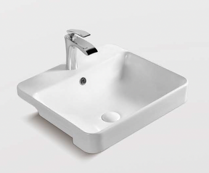 Square Semi-Recessed Wash Basin - White