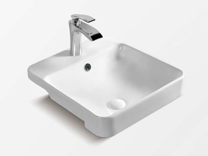 Square Semi-Recessed Wash Basin - White