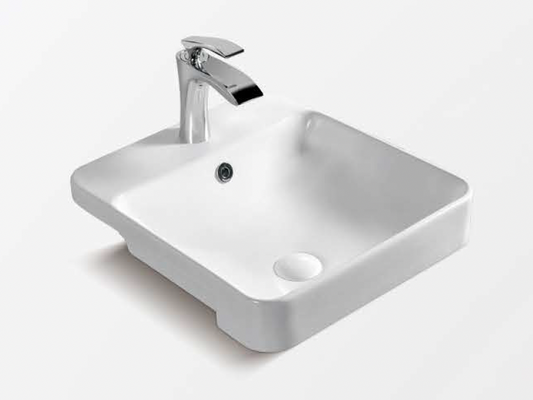 Square Semi-Recessed Wash Basin - White