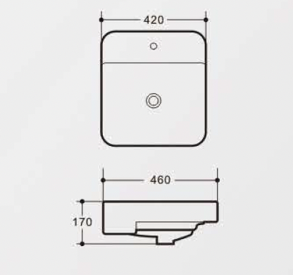 Square Semi-Recessed Wash Basin - White
