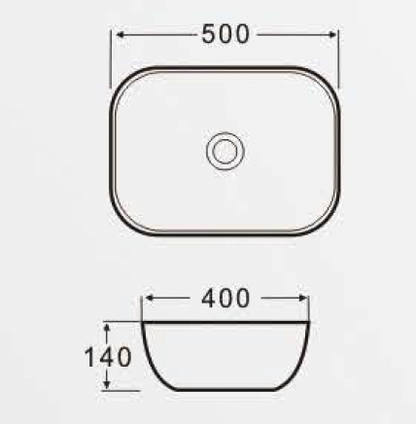 Rectangular Above Counter Wash Basin - White