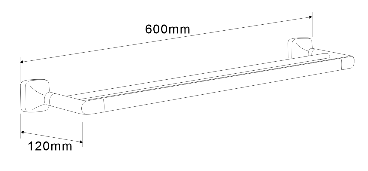 SUS304 Double Towel Bar (L600mm) - Chrome