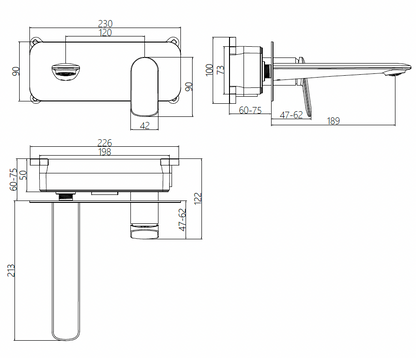 Wall Mounted 2 Hole Basin Mixer with Backplate - French Gold