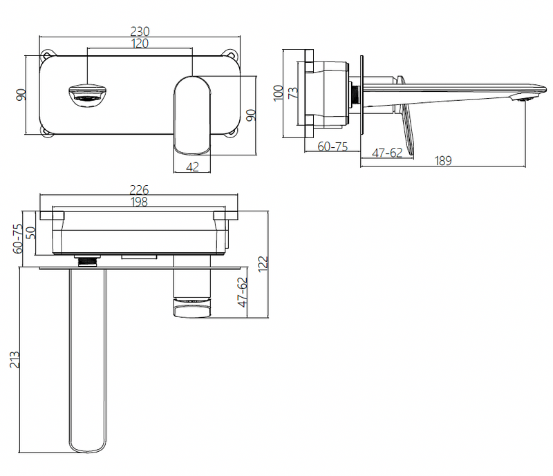 Wall Mounted 2 Hole Basin Mixer with Backplate - French Gold
