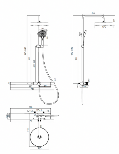 Exposed Shower Bar Set - Grey