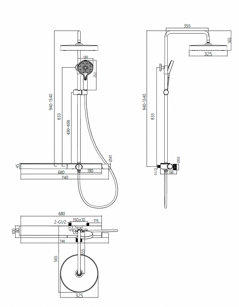 Exposed Shower Bar Set - Grey
