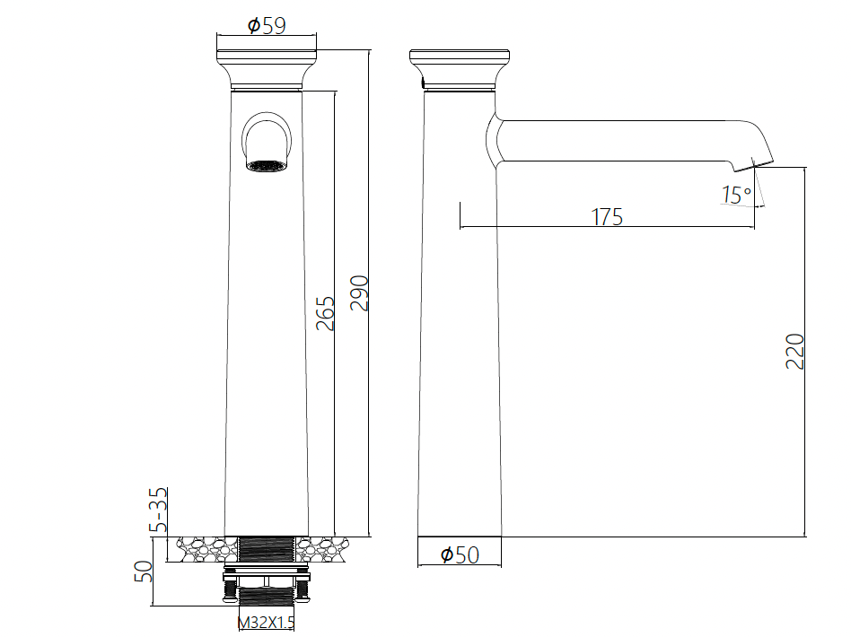 Above Counter Basin Mixer - French Gold