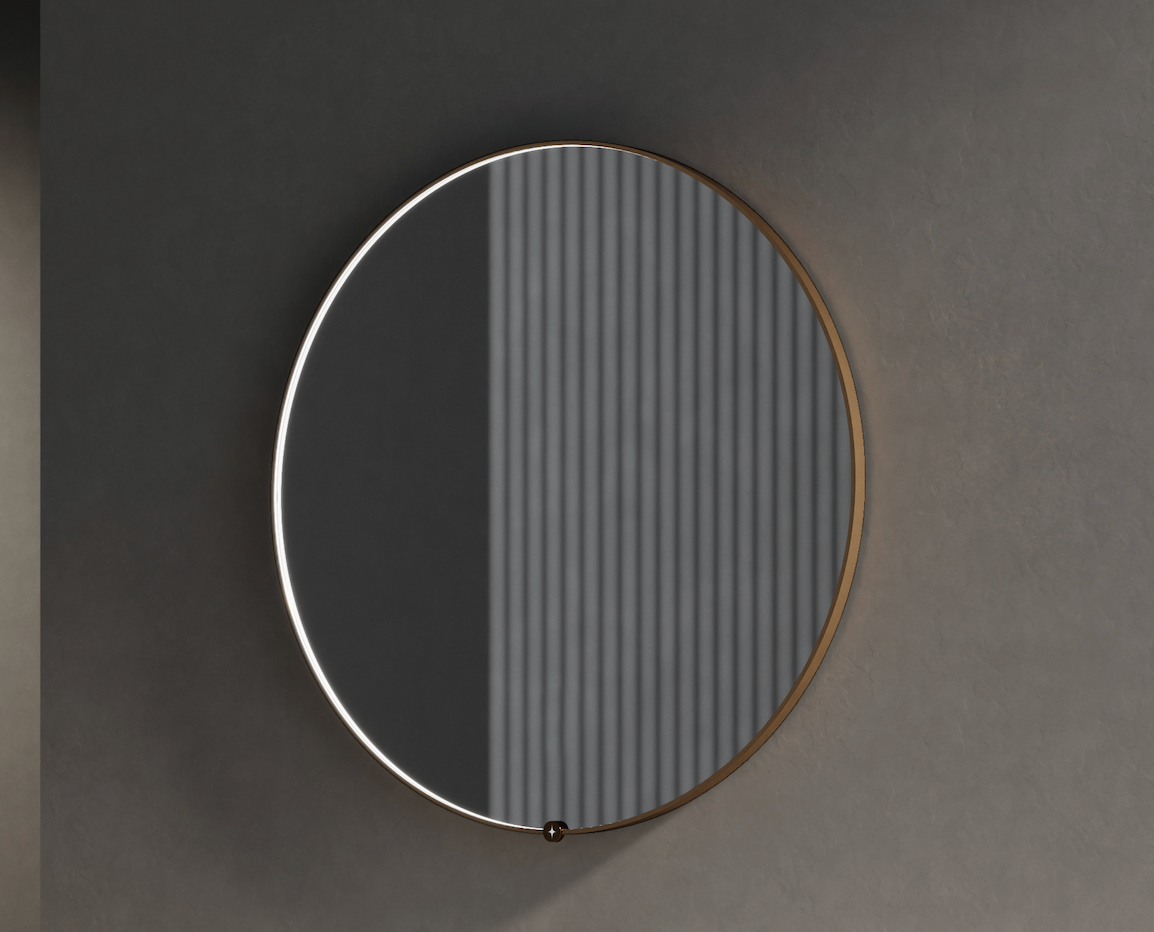 Round LED Mirror with Dimmer, On-Off Button & Aluminium Frame