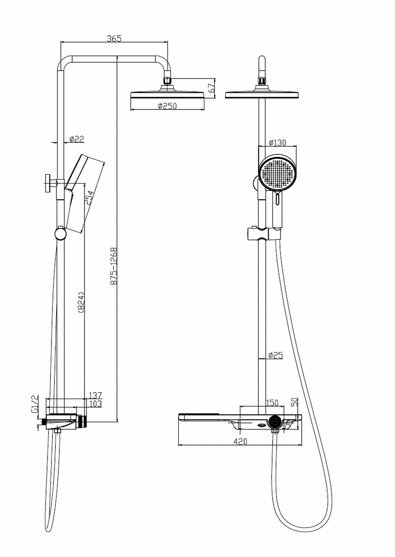 Exposed Shower Bar Set - Chrome